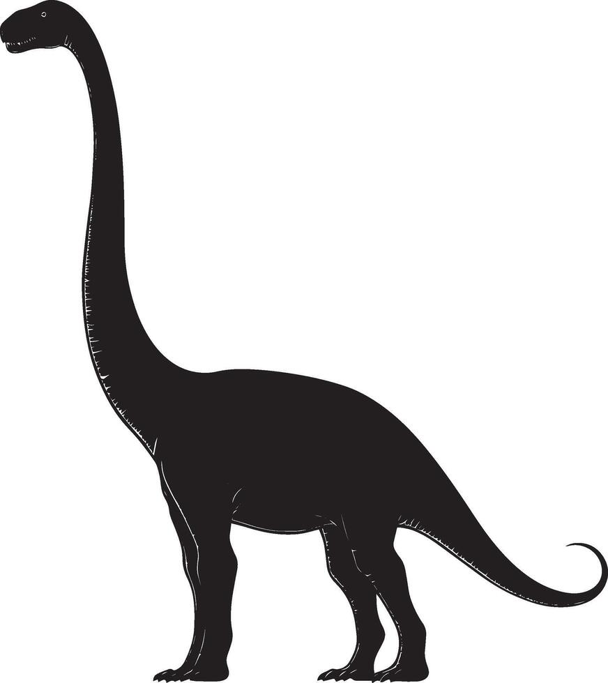 Diplodocus - A long-necked quadruped with an extremely long tail, slender body, and small head. full length silhouette black illustration vector