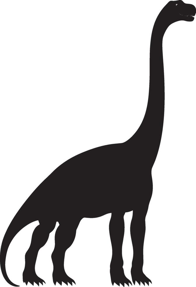 Diplodocus A long-necked quadrupedal dinosaur featuring an exceptionally long tail, slender body, and small head, full-length black silhouette illustration. vector