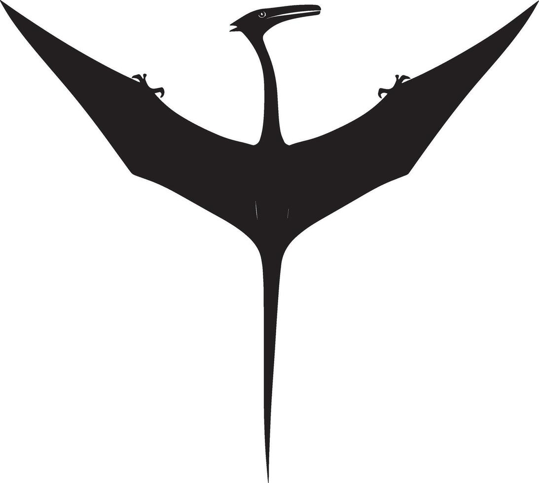 Pteranodon - A large flying reptile with a long neck, toothless beak, and large wingspan. full length silhouette black illustration vector