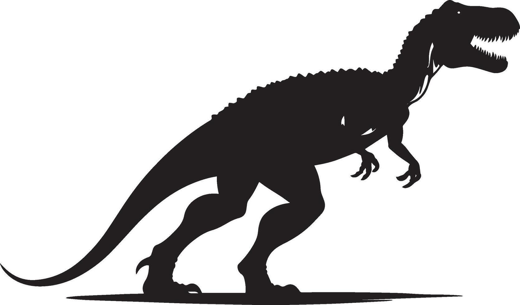 Allosaurus A massive bipedal carnivore featuring a muscular frame, lengthy tail, and sharp teeth, full-length black silhouette illustration. vector