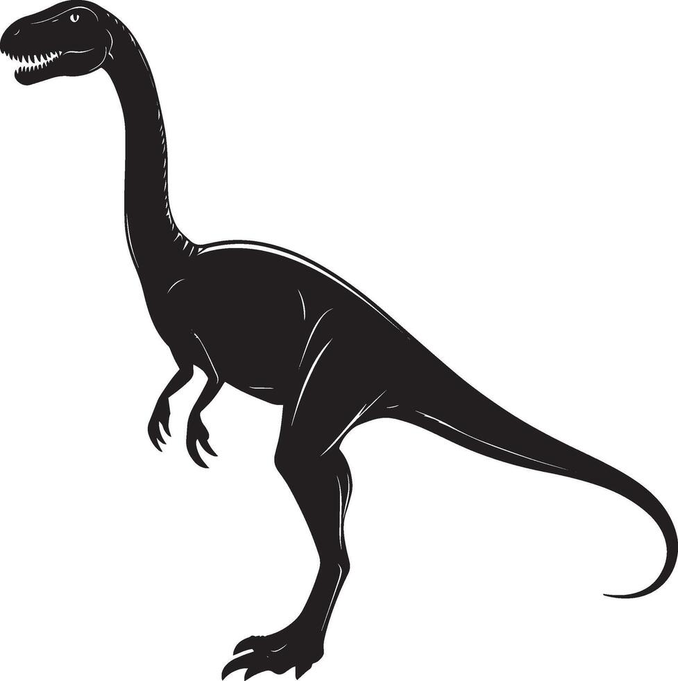 Saurophaganax - A robust theropod with a long tail, strong legs, and a massive head for hunting. full length silhouette black illustration vector