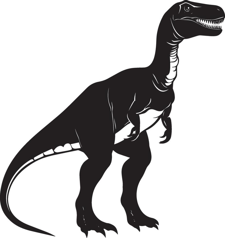 Giganotosaurus - A massive theropod with a muscular body, long tail, and powerful legs built for speed and strength. full length silhouette black illustration vector