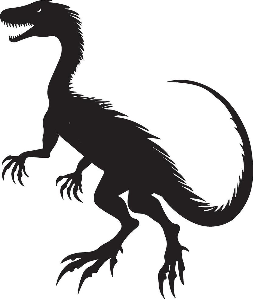 Deinonychus - A bipedal carnivore with long curved claws, a lean body, and built for agility. full length silhouette black illustration vector