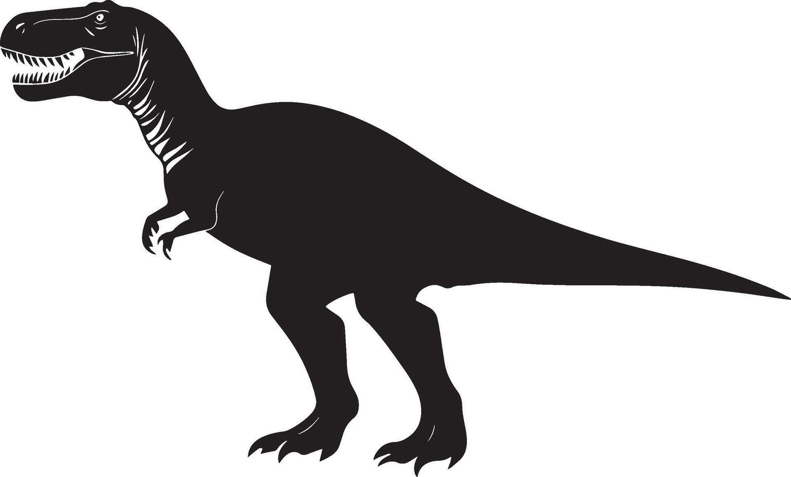 Giganotosaurus An enormous theropod with a sturdy body, long tail, and formidable legs built for agility and force, full black silhouette illustration. vector