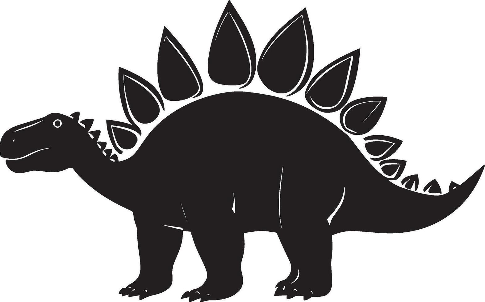 Stegosaurus A sturdy herbivore characterized by its massive back plates, spiked tail, and diminutive head, complete black silhouette design. vector