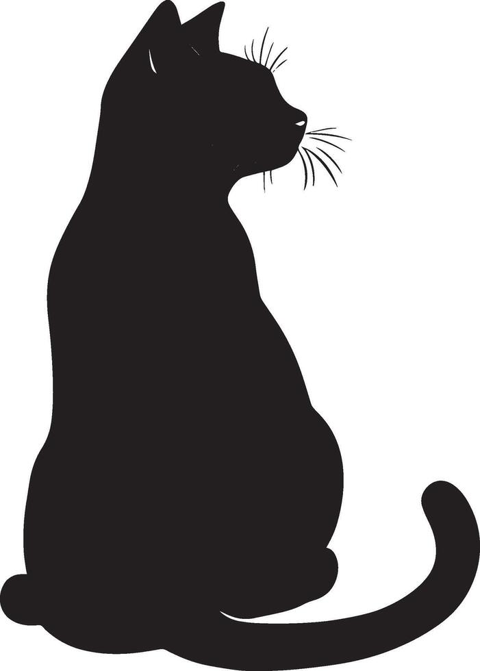Relaxed Cat Silhouette A calm cat sitting comfortably with its tail wrapped around its paws, full-length black silhouette illustration. vector