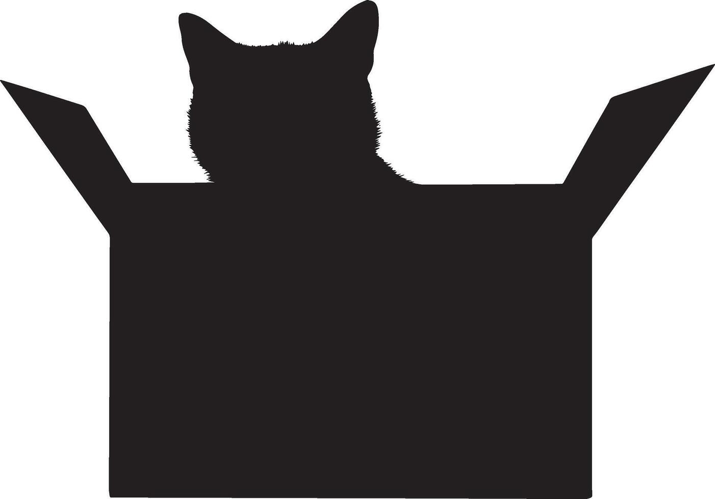 Cat Hiding in a Box Silhouette A cat crouched inside a box with ears visible. full length silhouette black illustration vector