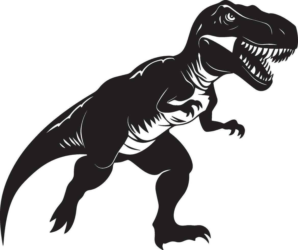 T-Rex Pursuing Prey A T-Rex running swiftly after its target, teeth exposed and eyes locked on its prey, full-length black silhouette illustration. vector