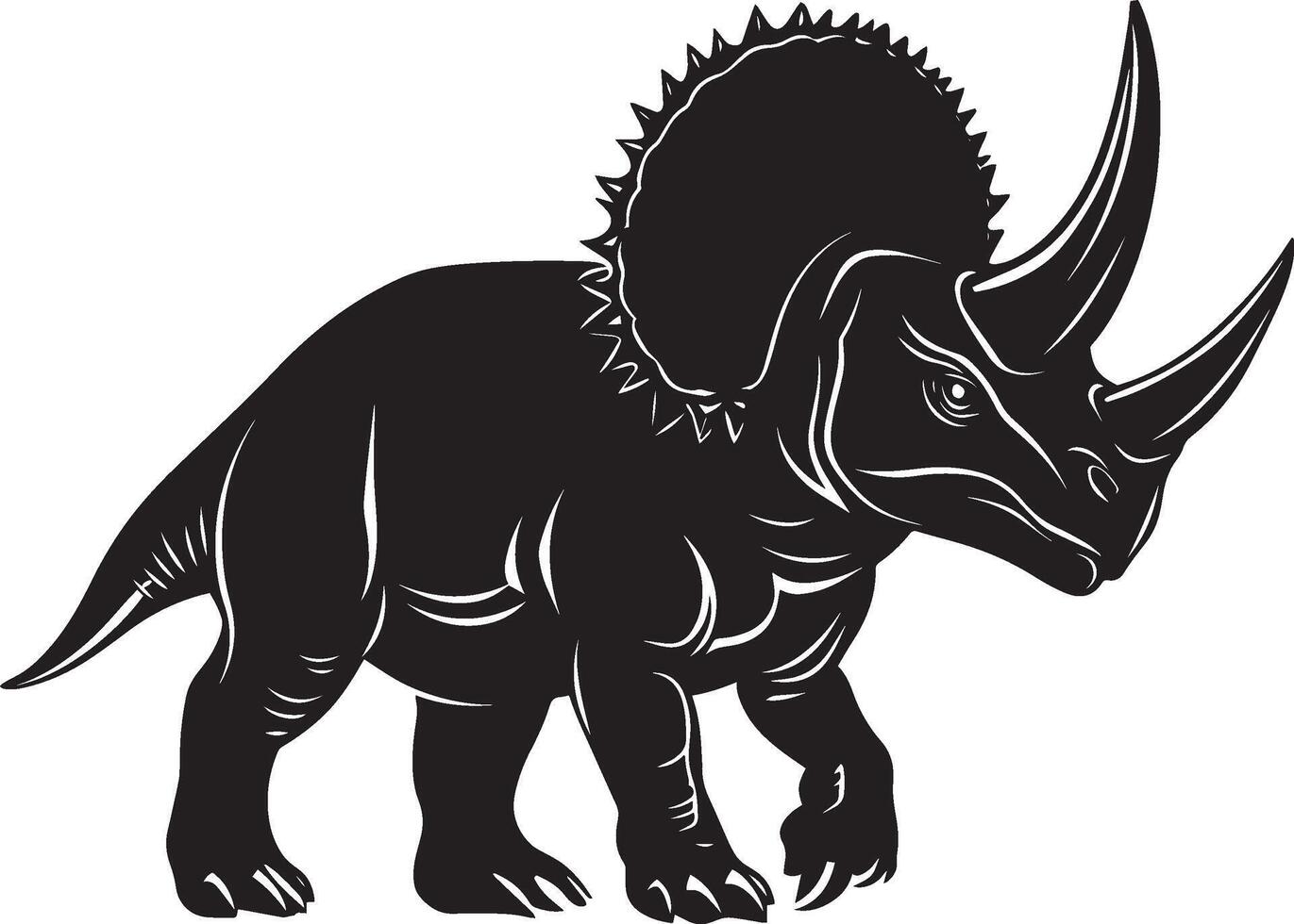 Triceratops Charging A Triceratops lowering its head and charging with horns forward, ready for battle. full length silhouette black illustration vector