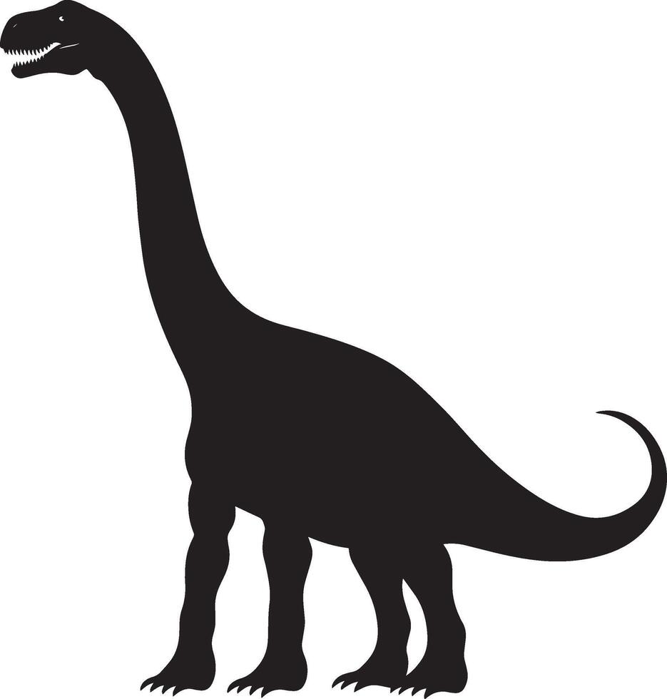 Brachiosaurus A notable quadruped with a significant body size, lengthy neck, and shorter tail, full black silhouette illustration. vector