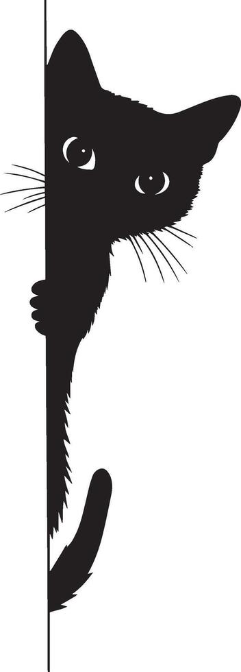 Cat Curiously Observing Silhouette A cat's head and paws extending out inquisitively from behind a corner, complete black silhouette design. vector