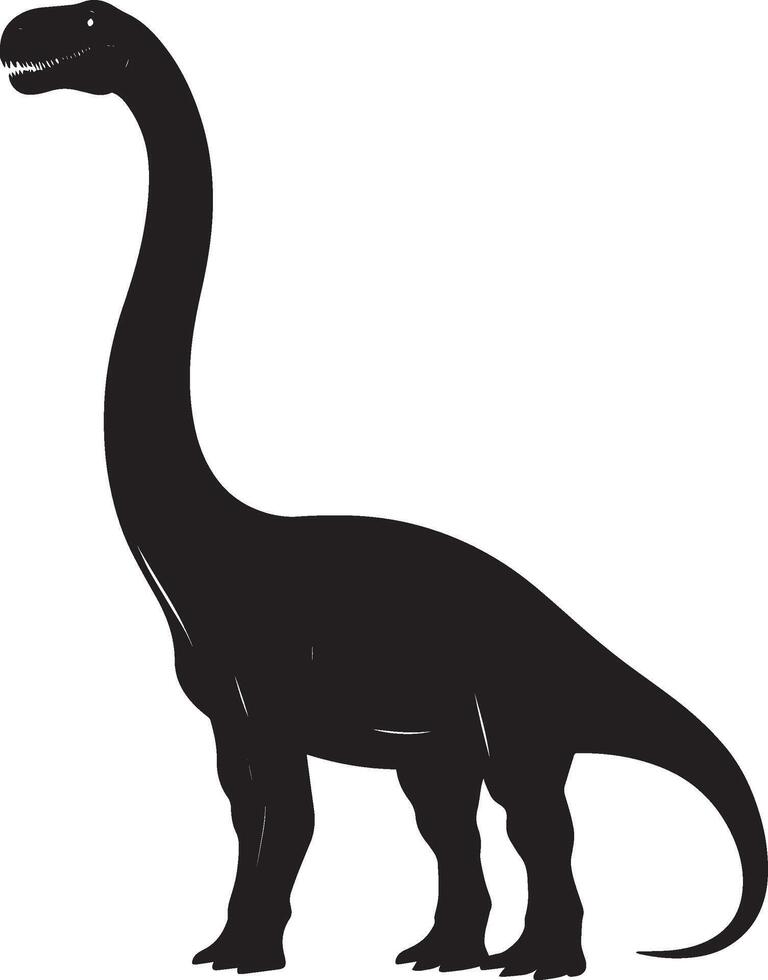 Brachiosaurus A giant dinosaur characterized by its long neck, substantial frame, and shorter tail, complete black silhouette design. vector