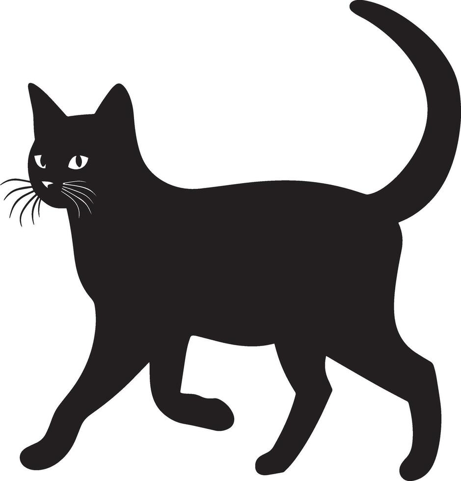 Tail-Up Happy Cat Silhouette A cat walking confidently with its tail high. full length silhouette black illustration vector