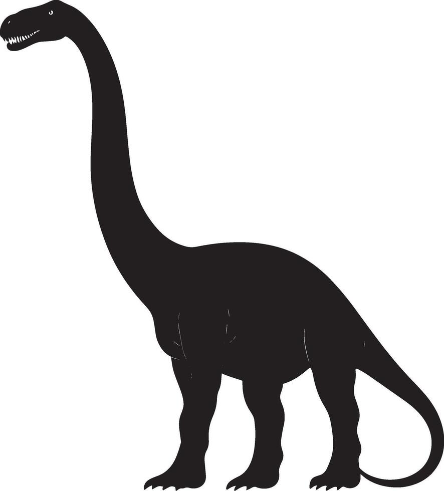 Brachiosaurus A massive quadrupedal herbivore featuring an elongated neck, large body, and relatively short tail, full-length black silhouette illustration. vector