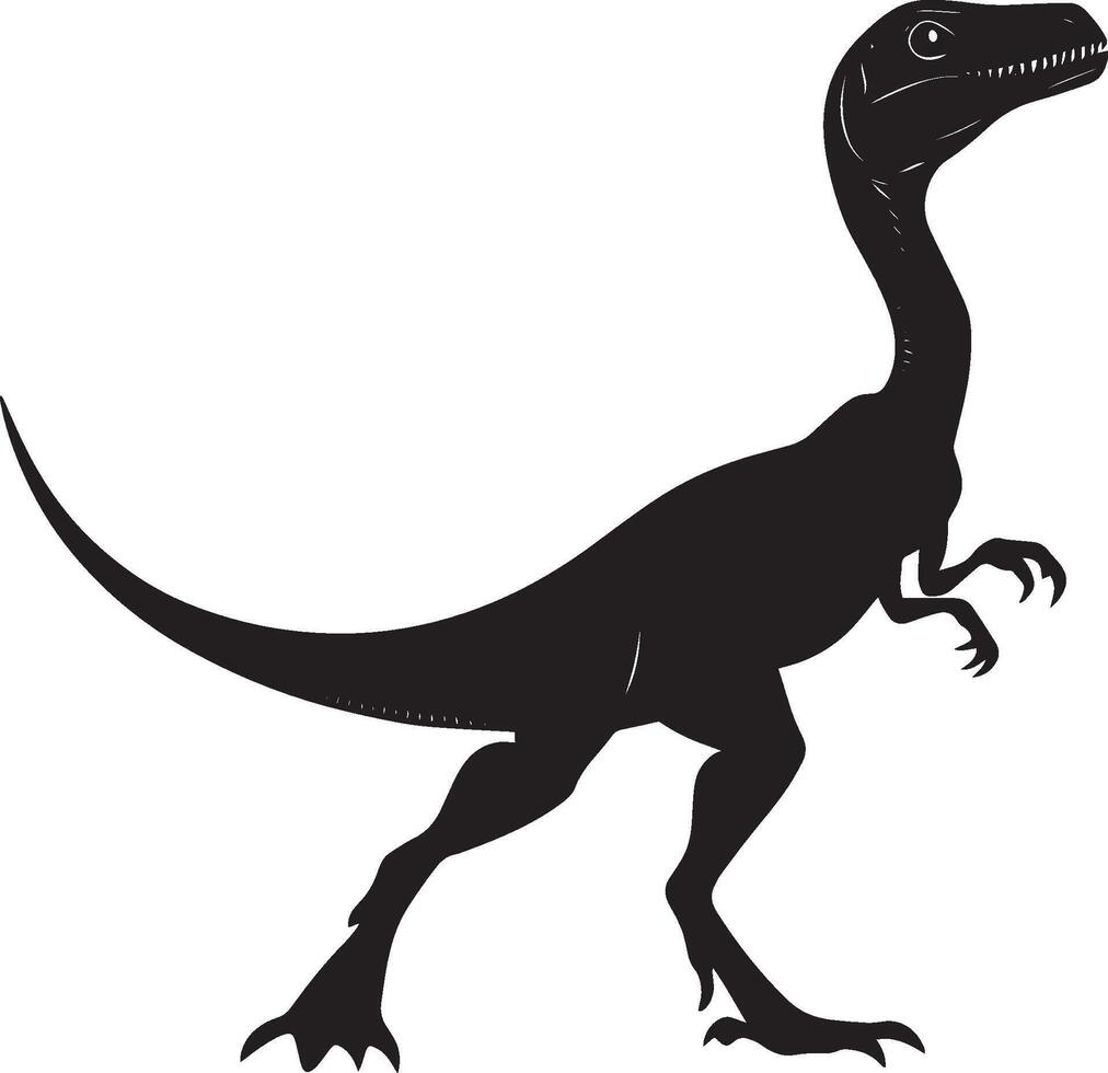 Velociraptor - A small, agile, bipedal carnivore with a sleek body, long tail, and sickle-shaped claws. full length silhouette black illustration vector