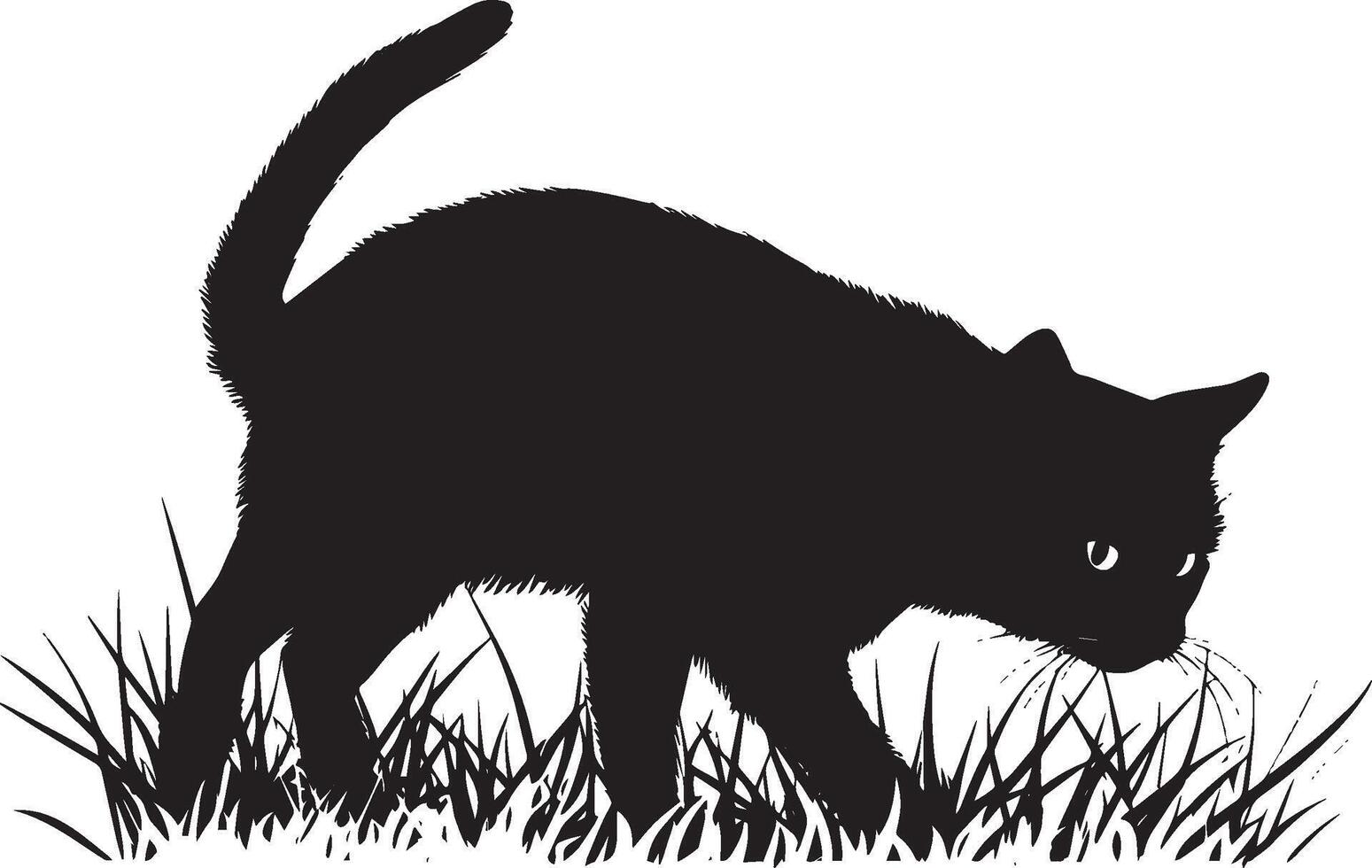 Stealthy Cat Silhouette A cat creeping stealthily with its belly close to the ground, full-length black silhouette illustration. vector