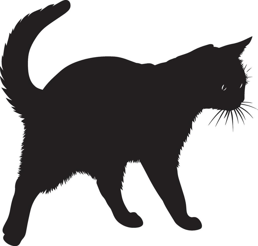 Cat on the Prowl Silhouette A cat advancing quietly, belly low to the ground as it stalks, complete black silhouette design. vector