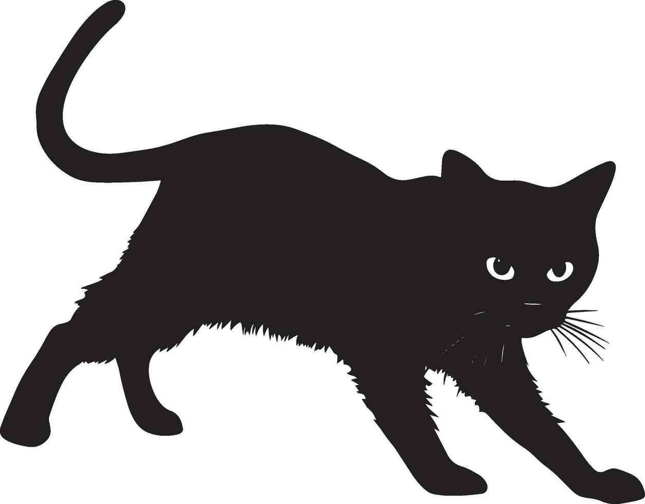 Stalking Cat Silhouette A cat creeping forward, belly low to the ground. full length silhouette black illustration vector