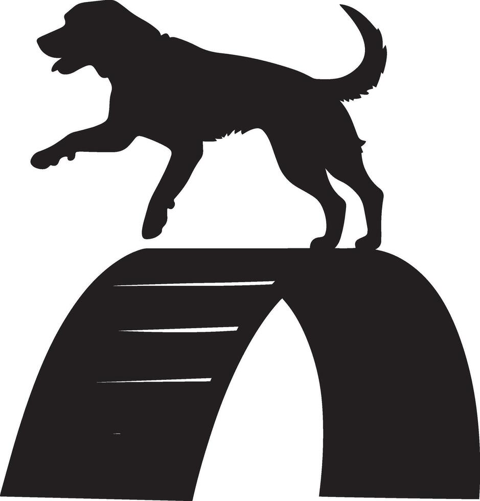 Obstacle Course Silhouette A dog climbing a ramp or running through a tunnel. full length silhouette black illustration vector