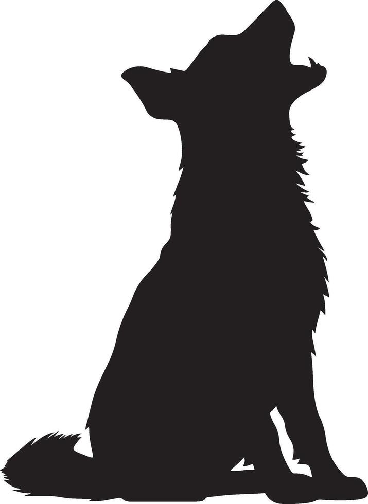 Howling Dog Silhouette A dog with its head tilted up, mouth open. full length silhouette black illustration vector