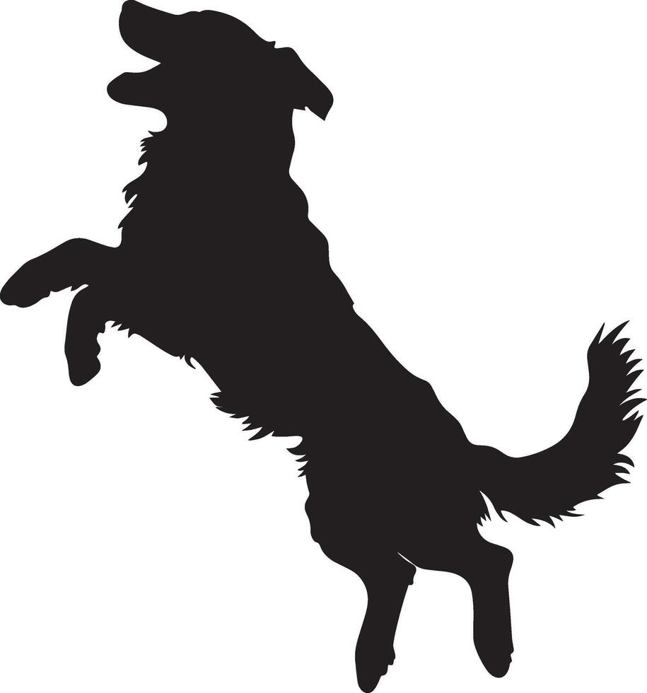 Silhouette of a jumping dog in black, complete body depiction vector