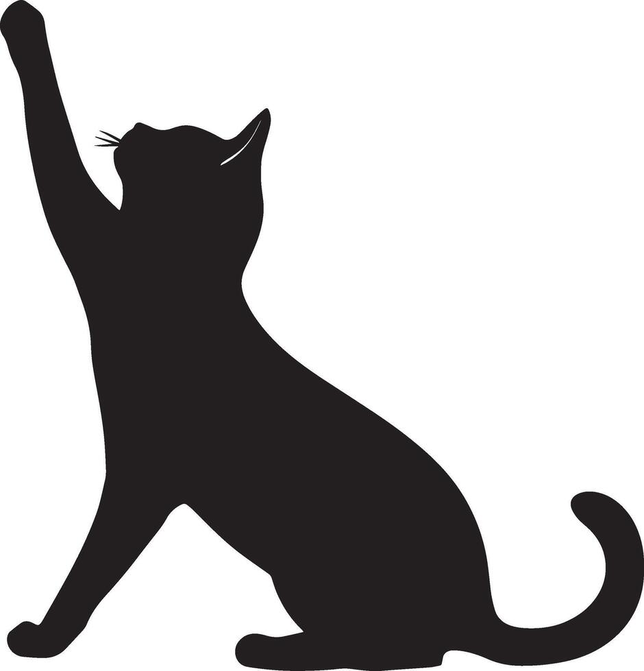 Stretching Cat Silhouette A cat with its front paws extended and back arched. full length silhouette black illustration vector