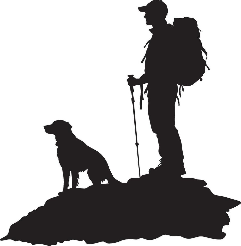 Hiking Dog full length silhouette black illustration vector