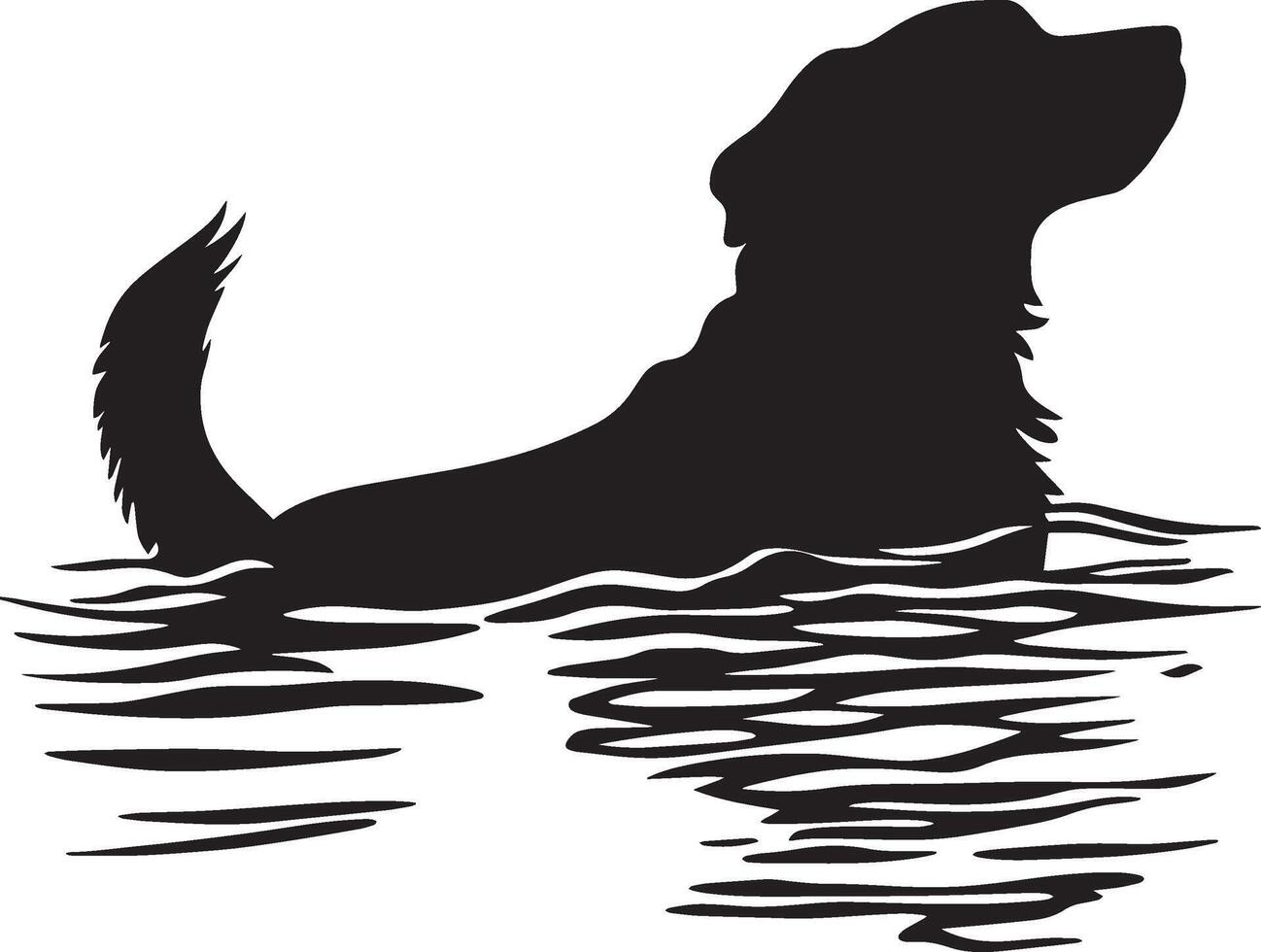 Swimming Dog full length silhouette black illustration vector