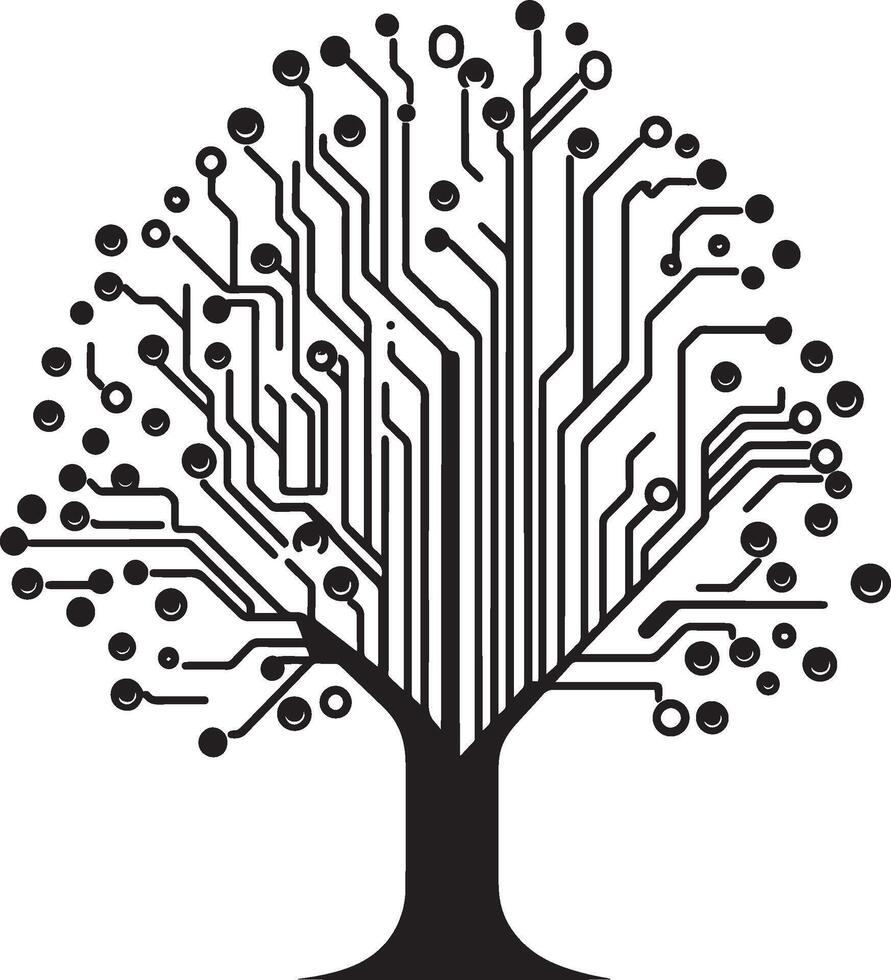 Eco-Friendly Tech Logo Design A sleek black logo combining elements of a circuit board and a tree shape in a modern style. vector