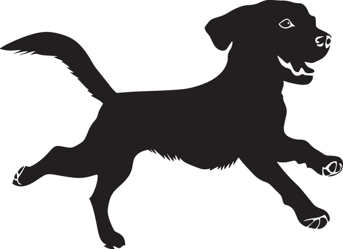 Dog in Motion Silhouette A dog dashing forward, showcasing its speed and agility, complete black silhouette design. vector