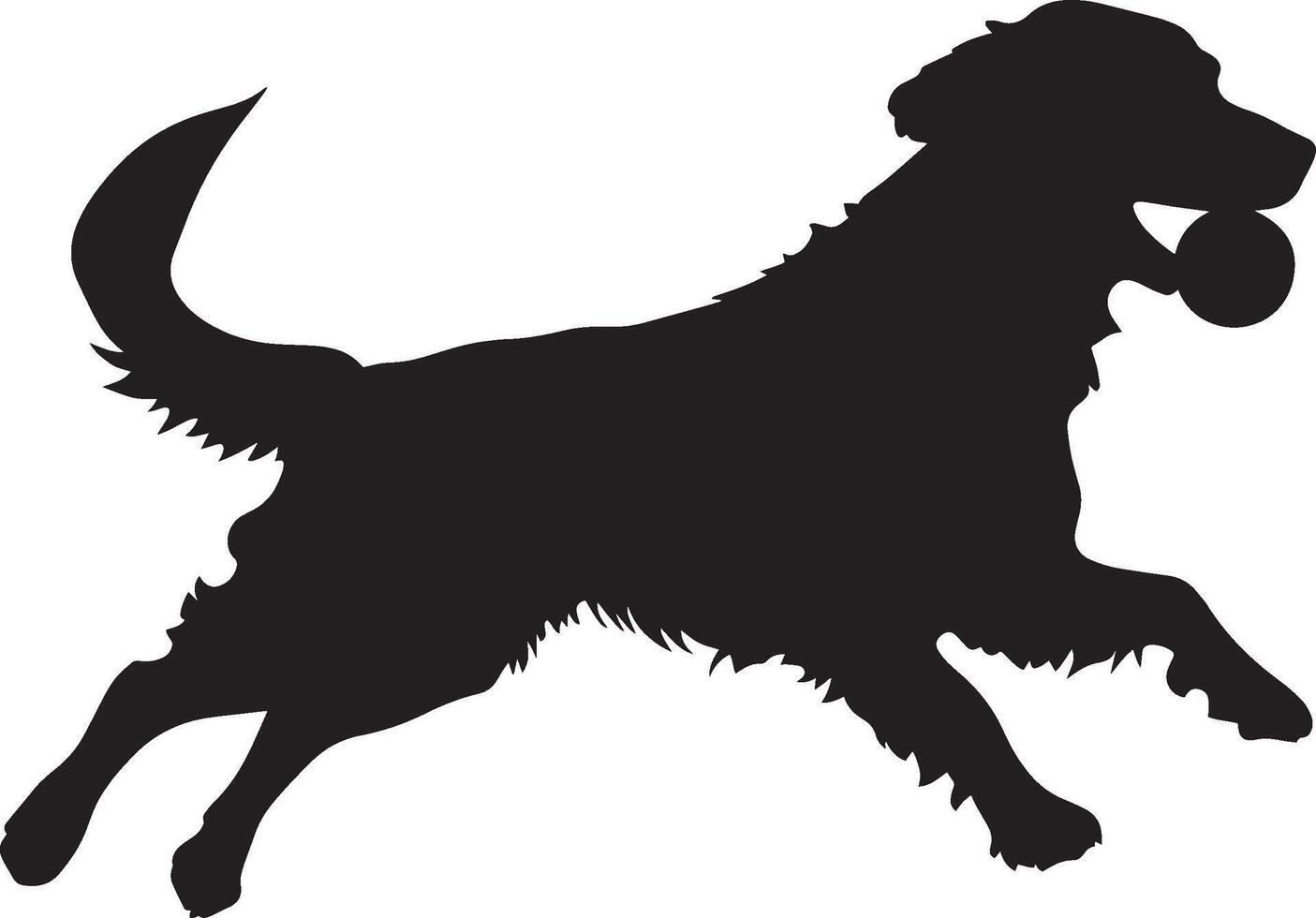 Ball Fetching Silhouette A dog lunging forward with a ball in its mouth. full length silhouette black illustration vector