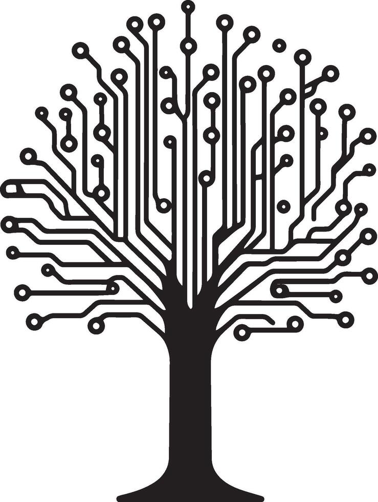 logo of circuit board in the shape of a tree black illustration vector