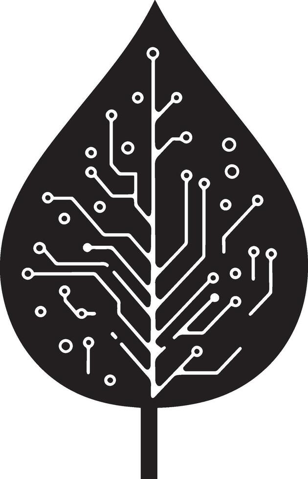 Eco-Tech Logo Design A sleek black logo combining elements of a circuit board and a leaf shape in a modern style. vector