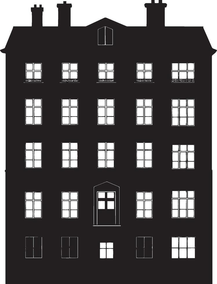 Clear Building Profile A clean black illustration of a building, designed to convey simplicity and architectural elegance. vector