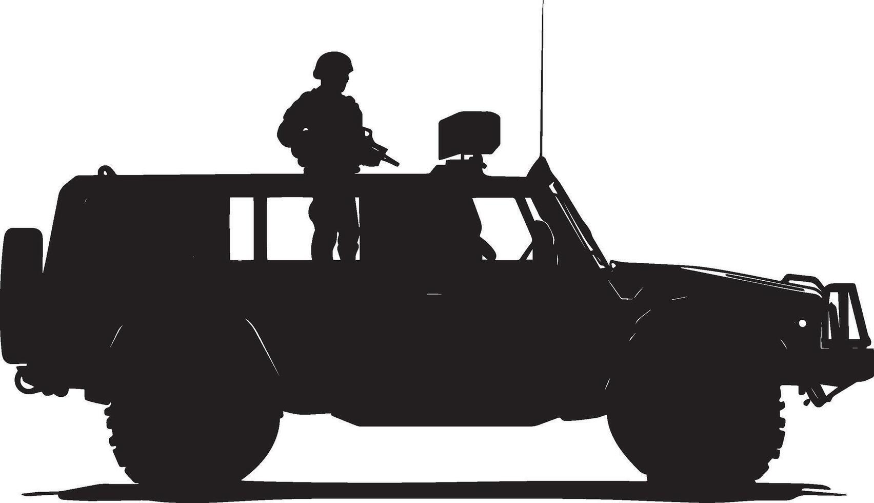 Checkpoint Vehicle A vehicle guarding a checkpoint. full length silhouette black illustration vector