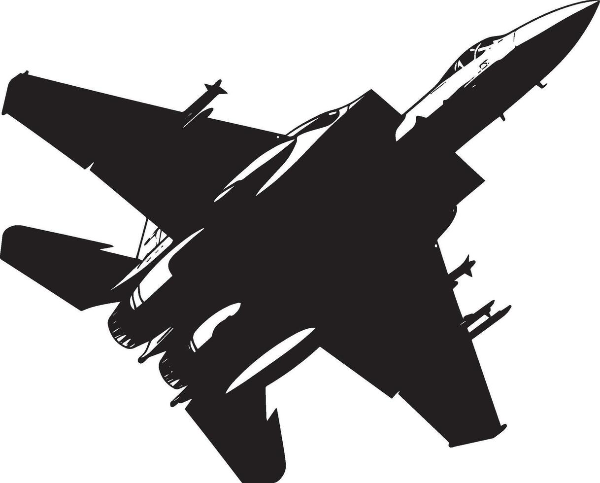 Jet in Flight A fighter jet soaring through the sky, wings extended. full length silhouette black illustration vector