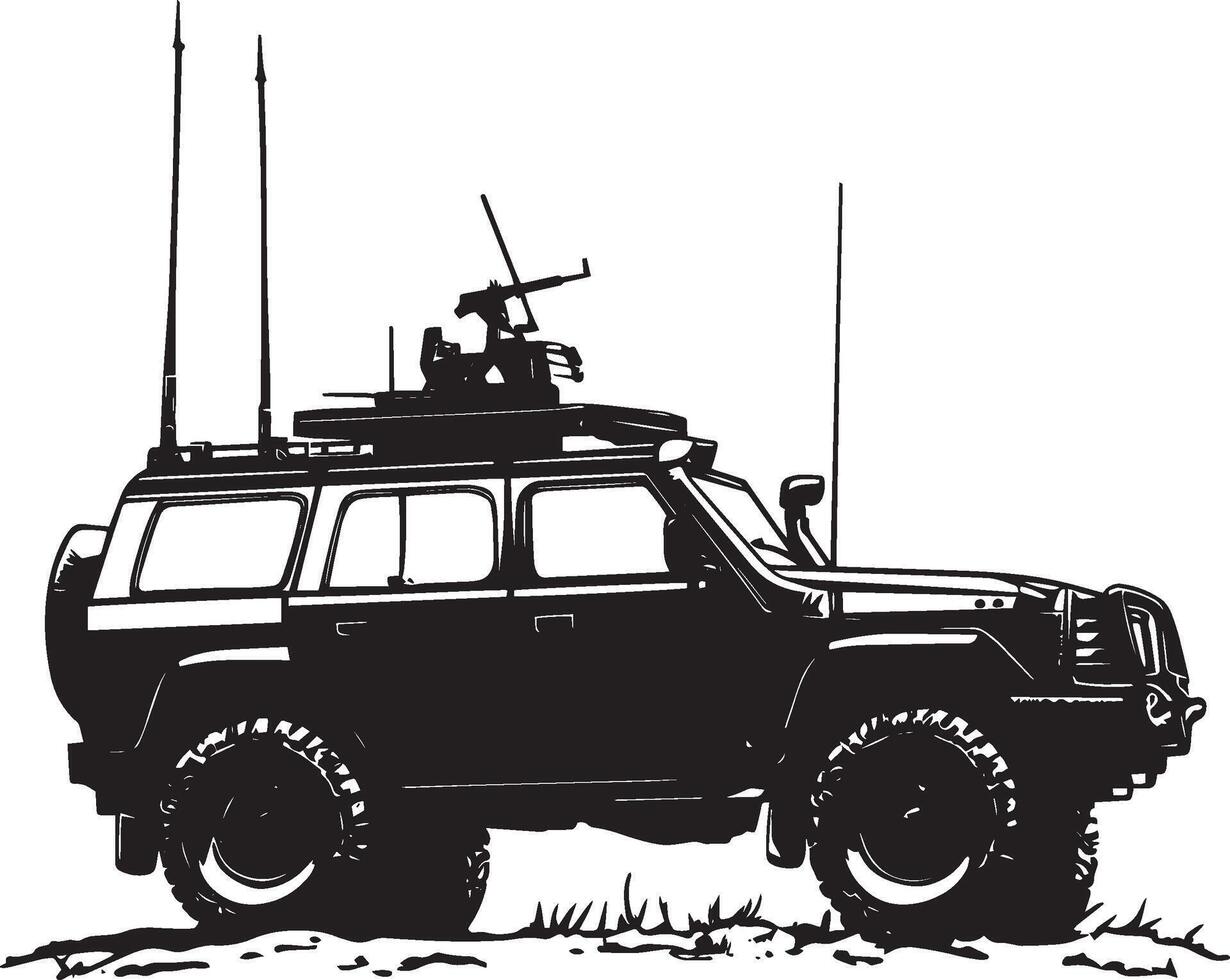 Scout Vehicle A black silhouette of a small gear-equipped reconnaissance truck. vector
