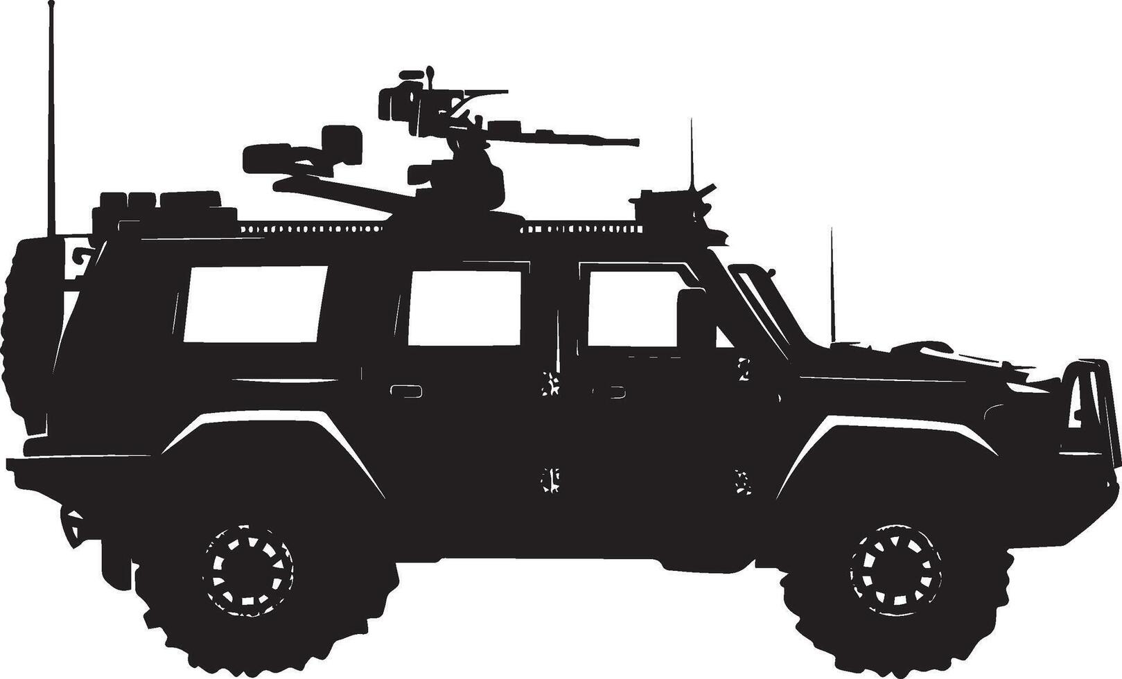 Convoy Escort Vehicle A vehicle providing protection for another in a convoy. Full-length silhouette in black art. vector