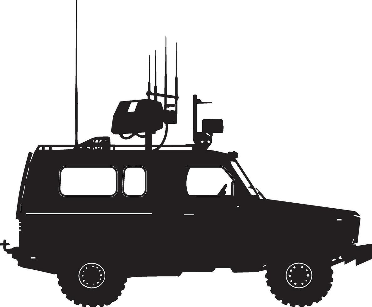 Command Vehicle A vehicle with communication equipment. full length silhouette black illustration vector