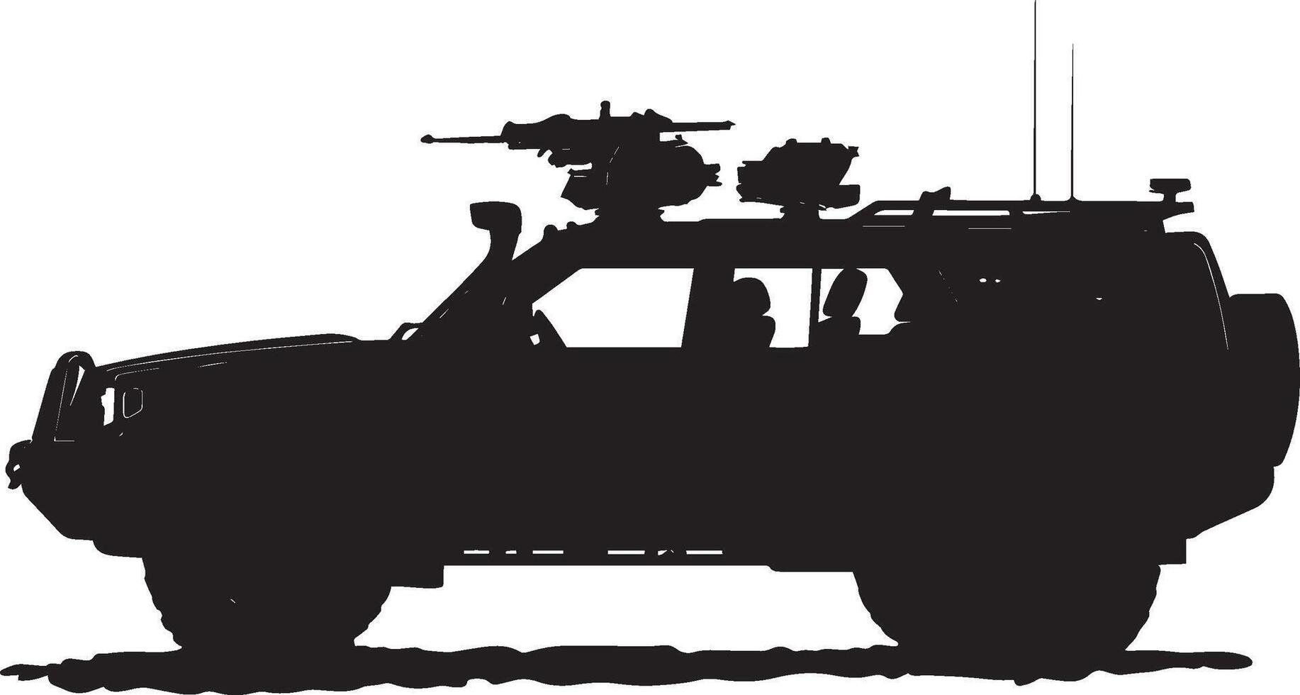 Protective Escort Vehicle A vehicle safeguarding another in a convoy, ensuring security. Full-length silhouette in black design. vector