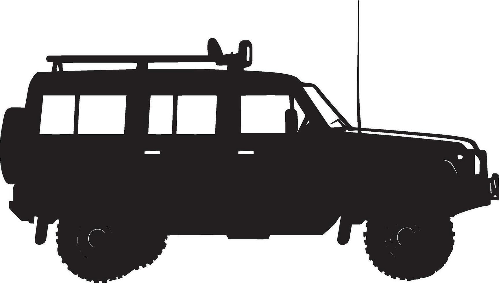 Escort Car in Convoy A vehicle guarding and protecting others in a convoy. Full-length silhouette in black illustration. vector