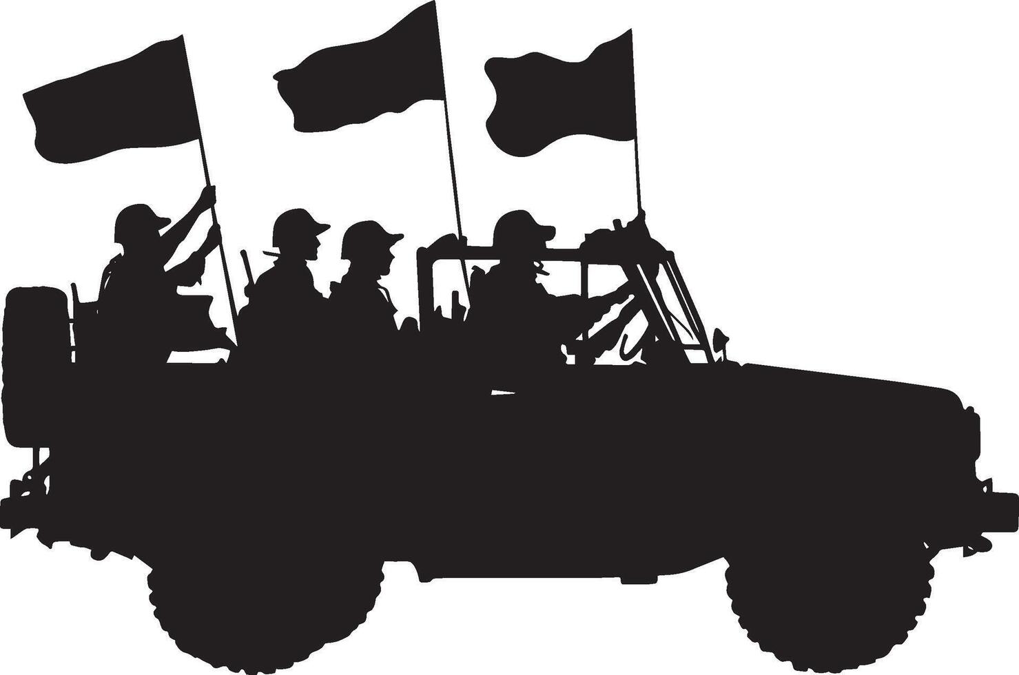 Celebration Float A black silhouette of a parade vehicle with flags. vector