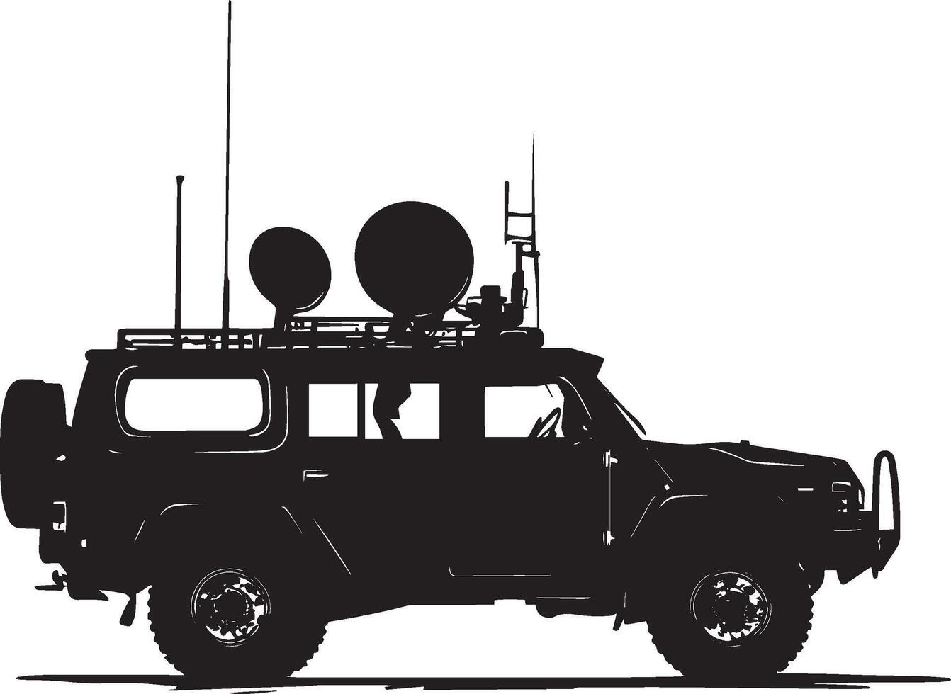 Tactical Truck A black silhouette of a fully equipped communication vehicle. vector