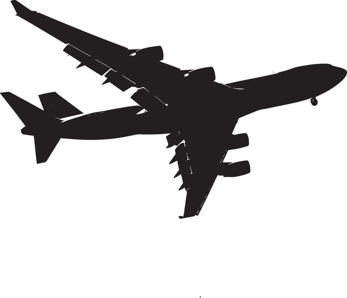 Cargo Plane Flying A large military cargo plane in mid-air, flying steadily with cargo doors closed. full length silhouette black illustration vector