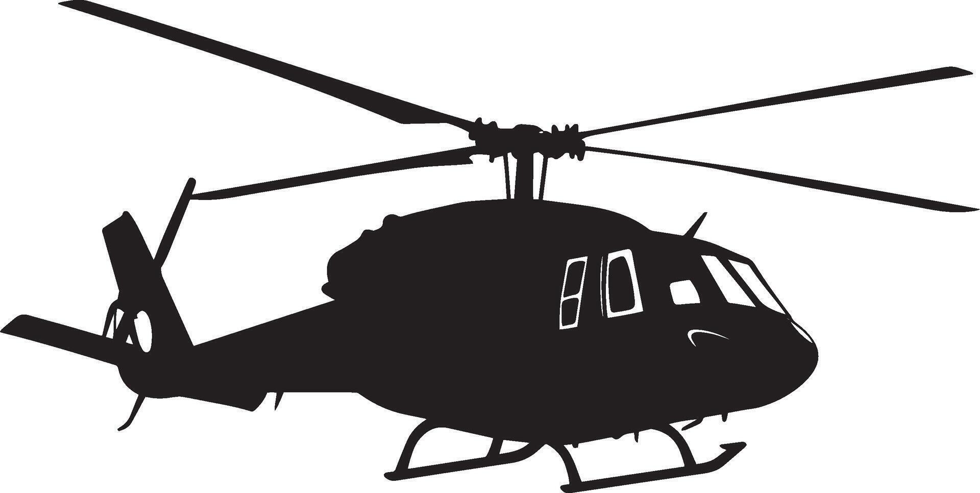 Helicopter Hovering A helicopter hovering above the ground, preparing to land or take off. full length silhouette black illustration vector