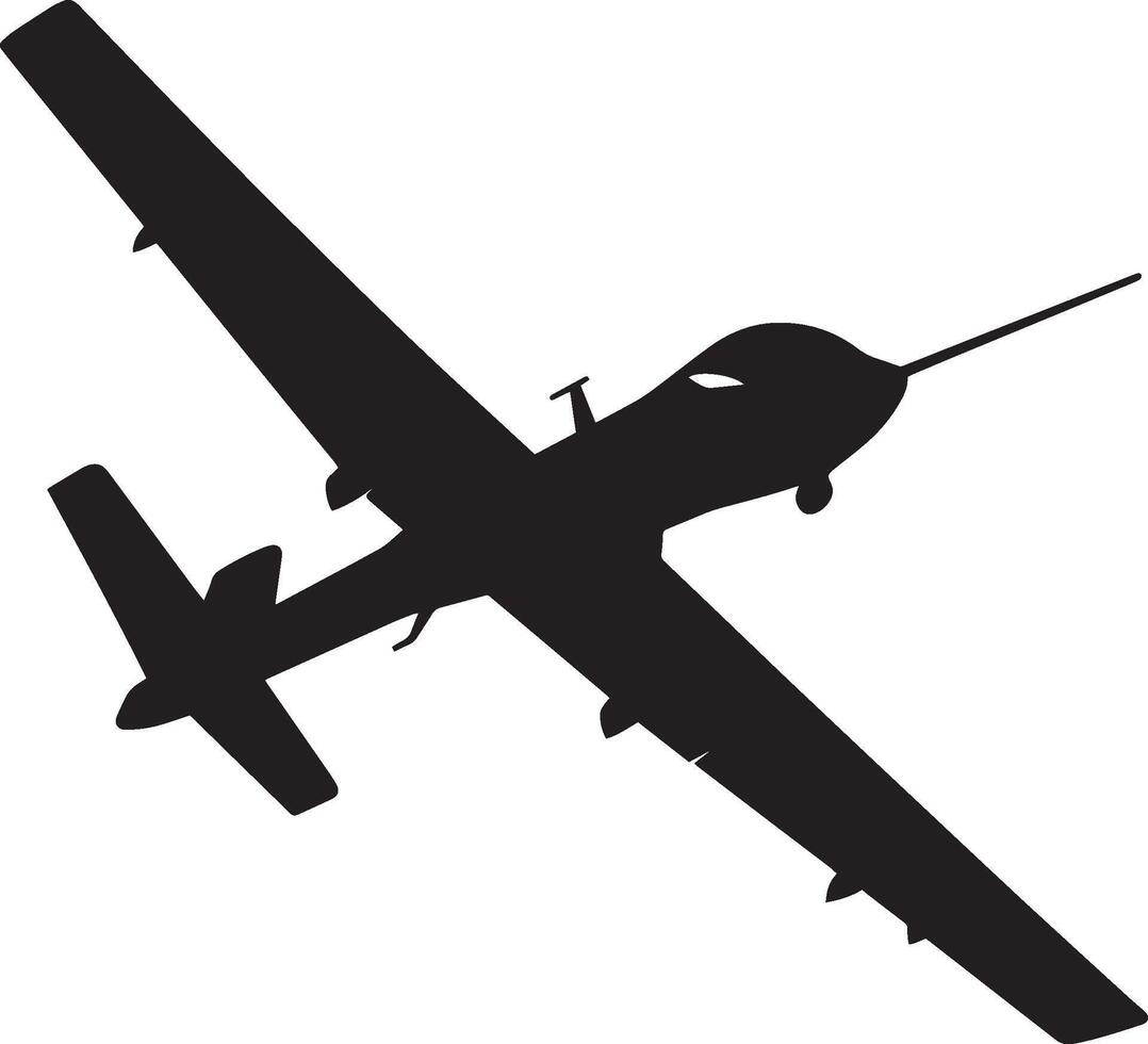 Reconnaissance Plane A surveillance plane flying high with antennas and cameras visible. full length silhouette black illustration vector