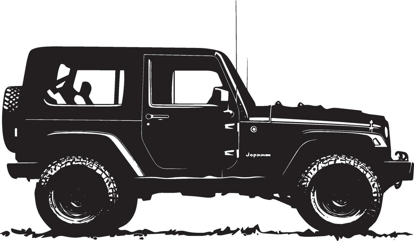 Jeep at Rest A jeep parked, ready for action. full length silhouette black illustration vector