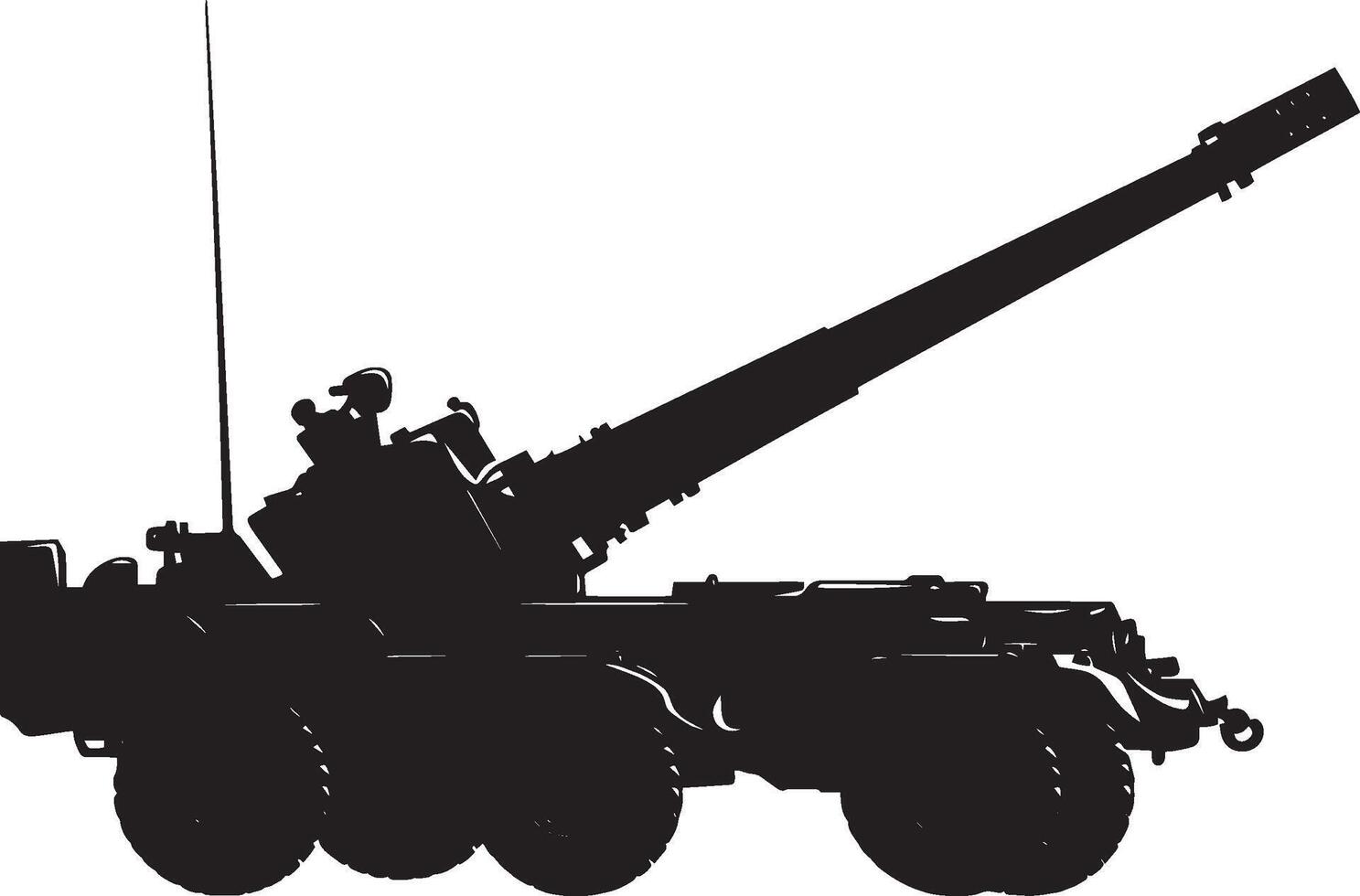 Moving Cannon Vehicle A black silhouette of an artillery vehicle in motion. vector
