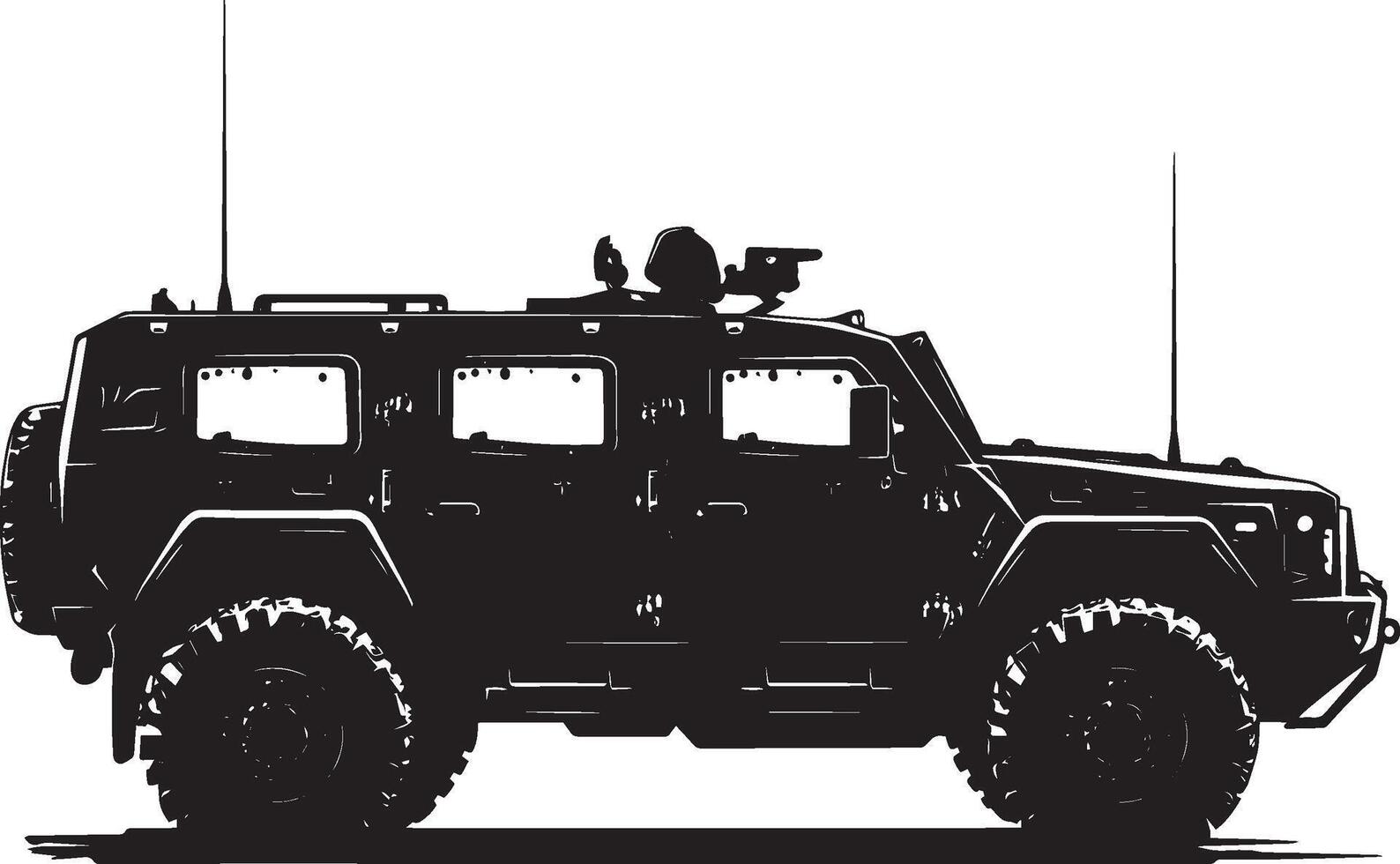 Shielded Combat Vehicle A full-length black of an armored truck in defense mode. vector