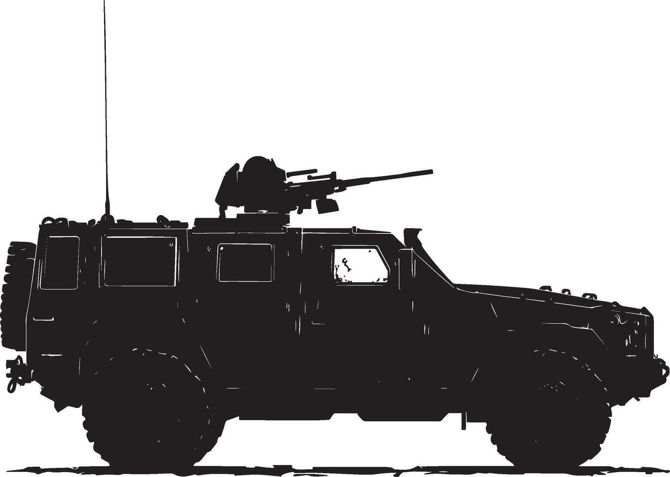 Armored Vehicle in Defense An armored vehicle in a defensive stance. full length silhouette black illustration vector